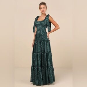 Lulu's Picturesque Allure Green Jacquard Tie-Strap Maxi Dress 2XL